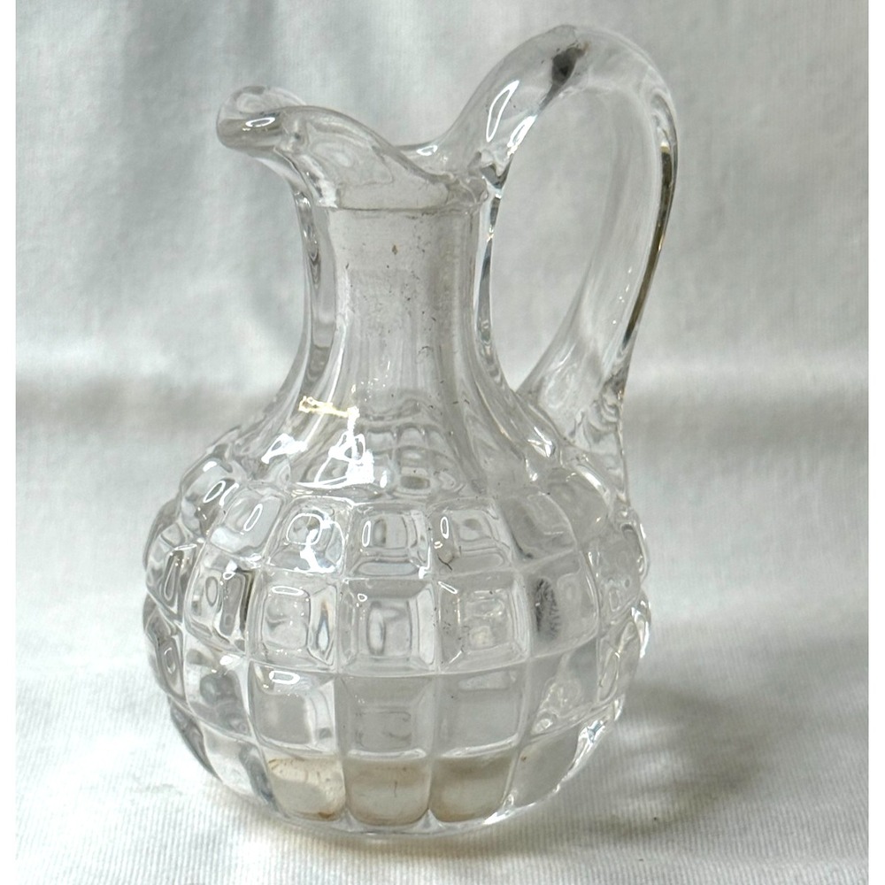 Vintage Duncan & Miller Block Pattern Glass Teardrop Cruet Oil or Vinegar 3"